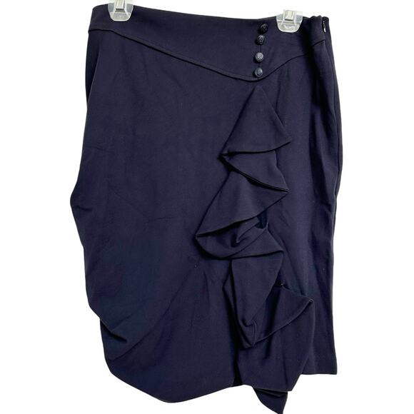 EVA FRANCO X ANTHROPOLOGIE Women’s Asymmetrical Skirt Ruffle Detail Blue-Size 8 - Picture 1 of 4